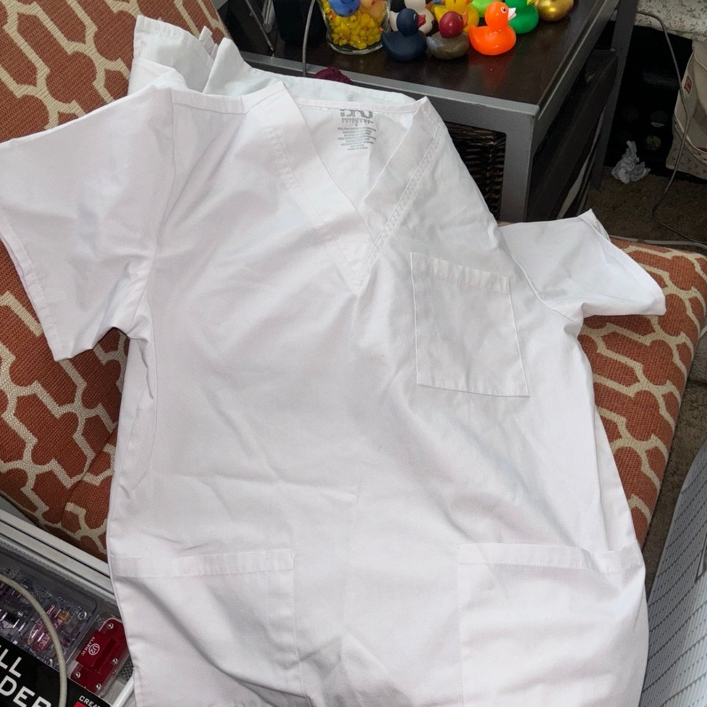 Scrub Top: One, White, BHU (Beverly Hills Uniform), Small